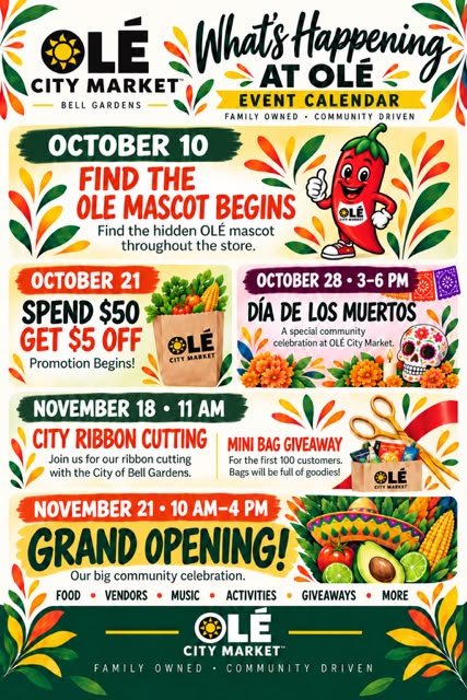 OLÉ City Market, Bell Gardens. What's happening at OLÉ: event calendar. Family owned, community driven.